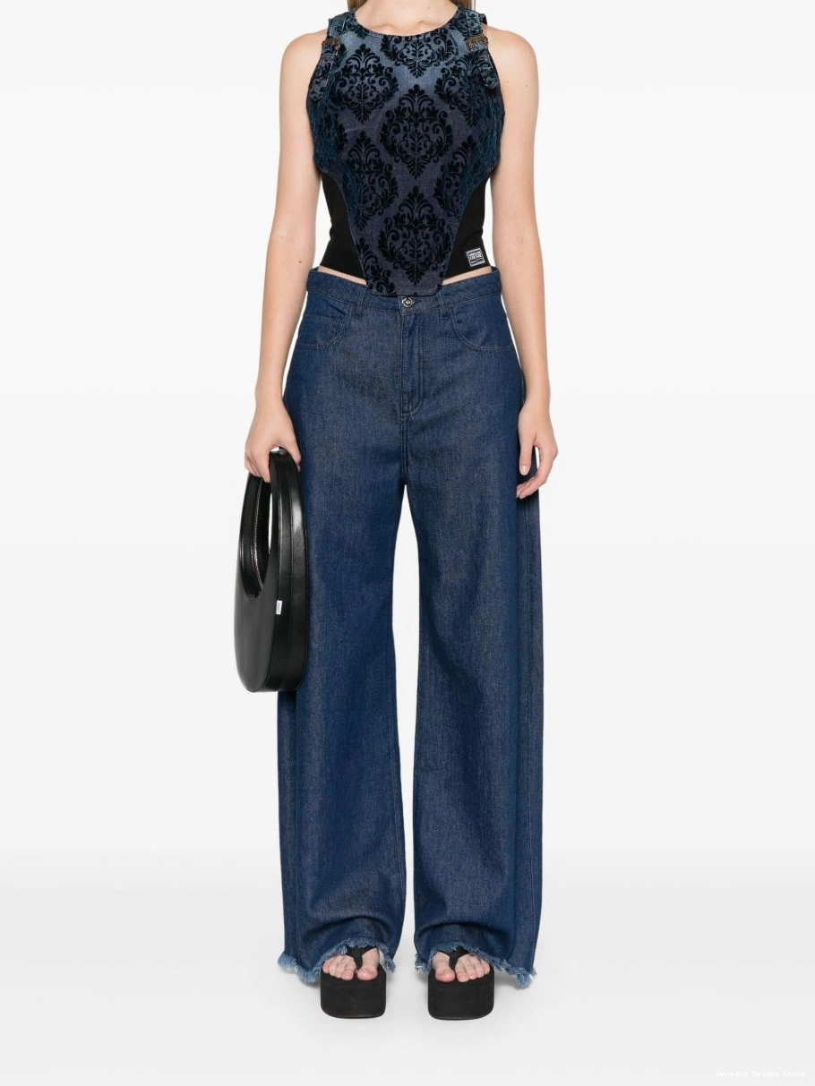 Cheap Women top flocked-detail Couture Jeans denim Versace 0811